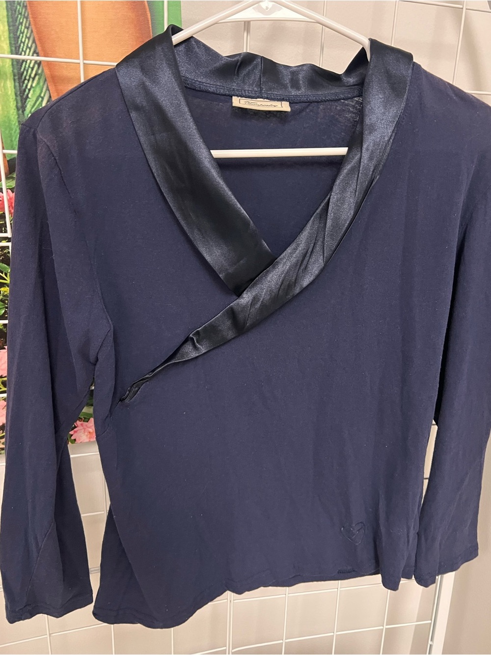 Temperley London Navy Satin-Trim Long Sleeve Tee